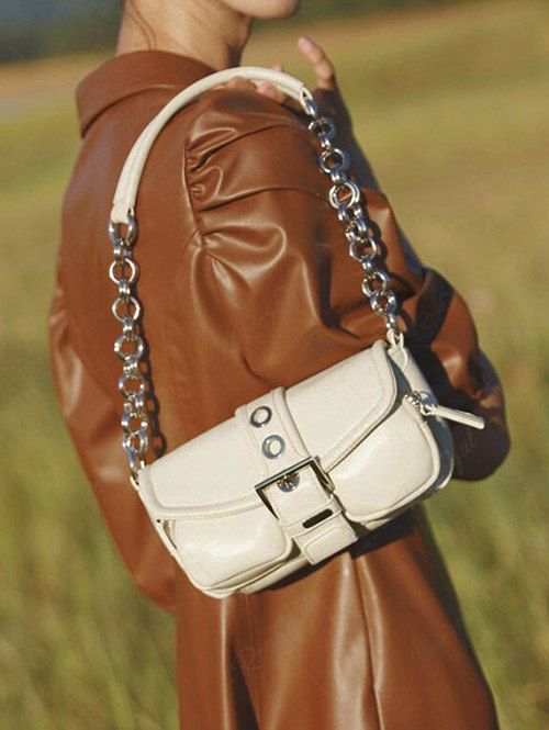 Hot Retro Solid Color Circular Ring Design Chain Shoulder Bag  