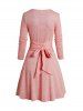Flower Print Panel Crossover Tie Bowknot Mini Faux Twinset Dress -  
