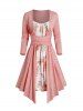 Flower Print Panel Crossover Tie Bowknot Mini Faux Twinset Dress -  