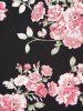 Robe Décontractée Ceinturée Fleur Imprimée Manches Lanternes à Col V - Noir XXL