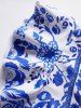 Porcelain Print One-size Swimsuit Plunging Neck Ruffle Beach Vacation Swimwear -  