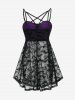 Plus Size Bat Moon Star Printed Mesh See Thru Ruched Crisscross Strappy Halloween Babydoll Set -  