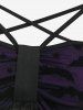 Plus Size Bat Moon Star Printed Mesh See Thru Ruched Crisscross Strappy Halloween Babydoll Set -  