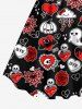Plus Size Halloween Cat Bat Pumpkin Spider Web Heart Cloud Flower Print Tank Dress -  