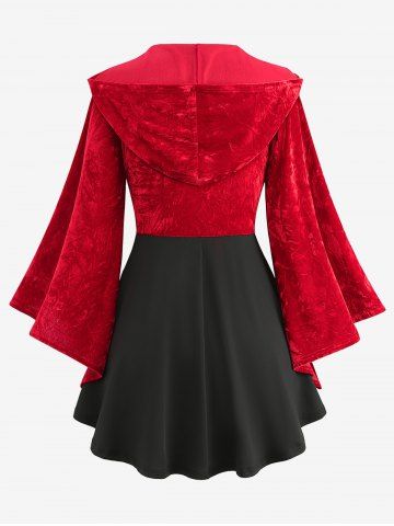 Christmas Plus Size Chain Panel Lace-up Lace Trim Ruched Snowflake Print Hooded T-shirt