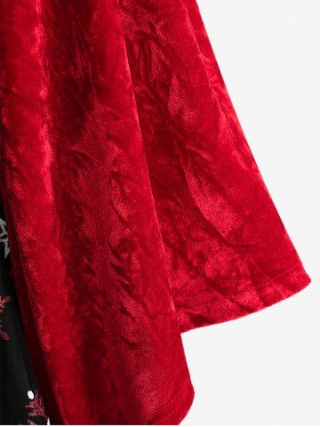 Christmas Plus Size Chain Panel Lace-up Lace Trim Ruched Snowflake Print Hooded T-shirt