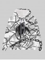Sweat à Capuche Gothique 3D Tie-Dye Loup Imprimé avec Chaîne pour Homme - Blanc L