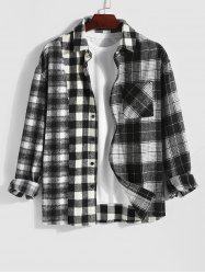 Veste en Flanelle Manches Longues avec Boutons et Poche Frontale Motif à Carreaux pour Hommes - Noir L