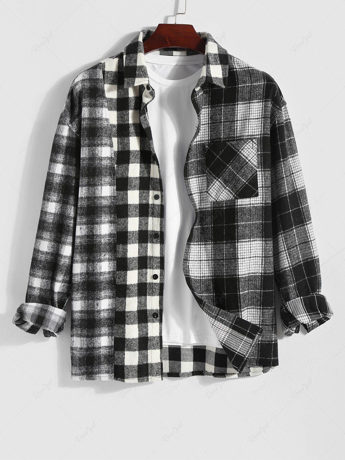 Shop Men's Plaid Pattern Front Pocket Button Up Long Sleeves Flannel Shacket  