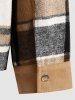Men's Plaid Pattern Woolen Spliced Button Front Jacket -  