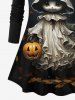 T-Shirt à Imprimé Adorables Feuilles Citrouilles et Fantômes D'Halloween Grande-Taille - Noir 6X