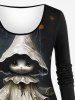 T-Shirt à Imprimé Adorables Feuilles Citrouilles et Fantômes D'Halloween Grande-Taille - Noir 6X