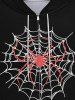 Gothic Spider and Spider-Web Print Halloween Zipper Drawstring Hoodie For Men -  