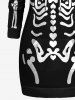 Plus Size Skeleton Print Halloween Kangaroo Pocket Drawstring Hoodie Dress -  