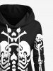 Robe à Capuche D'Halloween Squelette Imprimée Grande Taille avec Poche Kangourou à Cordon - Noir 4XL