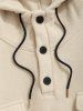 Men's Plain Color Front Pocket Button Design Fuzzy Polar Fleece Pullover Hoodie -  