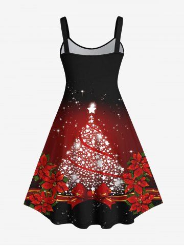 Plus Size Christmas Colorblock Flower Ribbon Star Print Tank Dress