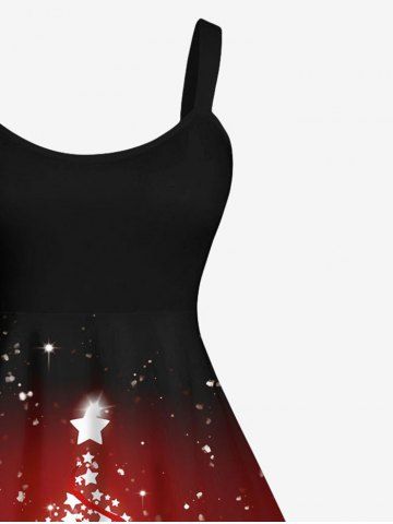 Plus Size Christmas Colorblock Flower Ribbon Star Print Tank Dress