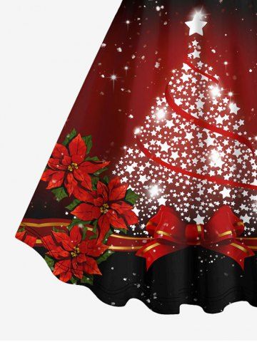 Plus Size Christmas Colorblock Flower Ribbon Star Print Tank Dress