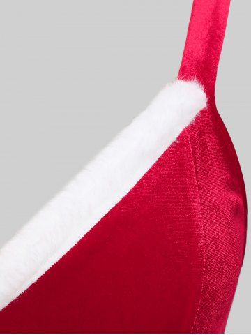 Christmas Plus Size Velvet Lace Up Fluffy Trim Ruched A Line Babydoll Lingerie Set