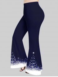 Plus Size Christmas Tree Shaped Star Snowflake Colorblock Print Flare Pants -  