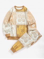 Men's BROOKLYN Ethnic Paisley Printed Crew Neck Sweatshirt and Drawstring Jogger Pants Set -  