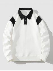 Men's Casual College Style Colorblock Polo Collar Pullover Sweatshirt -  