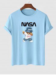 T-shirt Lettre SPACE Graphique et Ours Frit Manches Courtes - Bleu clair M
