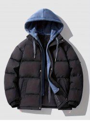 Dual Zip Hooded Pocket Colorblock Faux Twinset Puffer Padded Coat -  