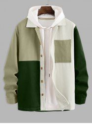 Colorblock Front Pocket Design Woolen Jacket -  