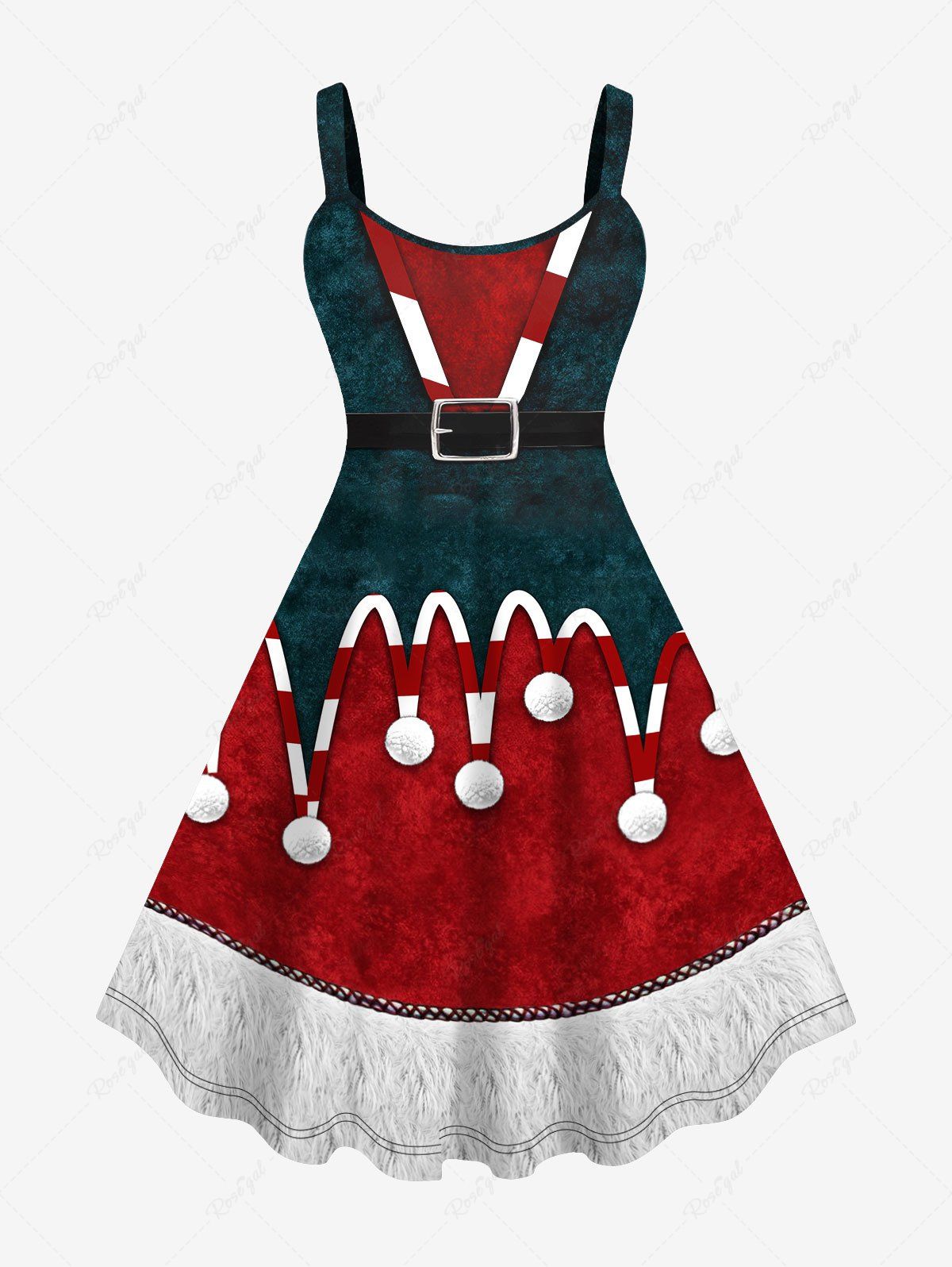 Latest Plus Size Christmas Buckle Fluff Ball 3D Print Tank Dress  