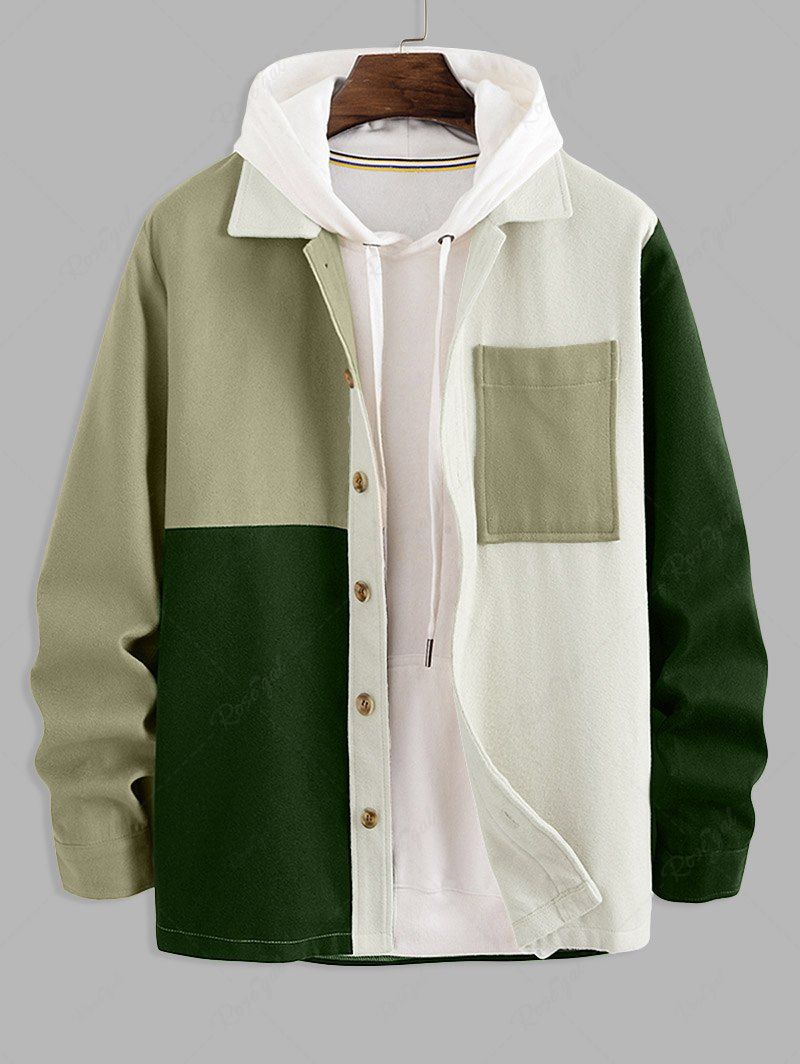 Trendy Colorblock Front Pocket Design Woolen Jacket  