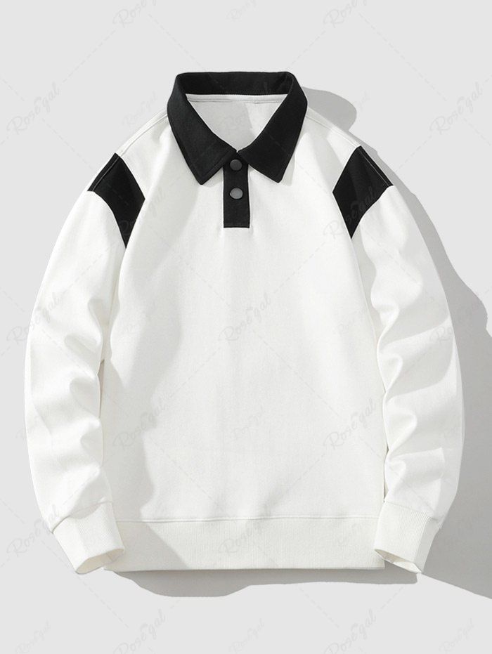 Online Men's Casual College Style Colorblock Polo Collar Pullover Sweatshirt  