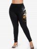 Plus Size Halloween Pumpkin Leaf Cute Ghost Printed T-shirt and Leggings Outfit -  