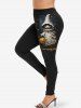 Plus Size Halloween Pumpkin Leaf Cute Ghost Printed T-shirt and Leggings Outfit -  