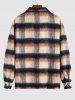 Felt Fluffy Turn Down Collar Ombre Plaid Pocket Jacket -  