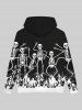 Gothic Skeleton Fire Flame Print Halloween Drawstring Hoodie For Men -  