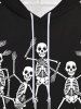 Sweat à Capuche Gothique D'Halloween Squelette Flamme et Feu Imprimés à Cordon - Noir 4XL