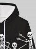 Sweat à Capuche Gothique D'Halloween Squelette Flamme et Feu Imprimés à Cordon - Noir 4XL