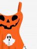 Plus Size Halloween Smile Ghost Star Print Tank Dress - Orange S