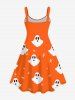 Plus Size Halloween Smile Ghost Star Print Tank Dress - Orange 6X