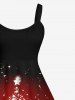 Plus Size Christmas Colorblock Flower Ribbon Star Print Tank Dress -  