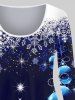 T-shirt Flocon de Neige Etoile Boule et Sapin de Noël Imprimés de Grande Taille à Paillettes - Bleu profond 1X