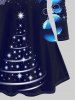 T-shirt Flocon de Neige Etoile Boule et Sapin de Noël Imprimés de Grande Taille à Paillettes - Bleu profond 1X