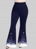 Plus Size Christmas Tree Shaped Star Snowflake Colorblock Print Flare Pants -  