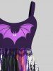 Plus Size Halloween Bat Wing Applique Ribbon Tassel 3D Print Tank Dress -  