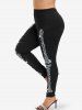 Legging D'Halloween Moulant 3D Squelette Imprimée de Grande Taille à Paillettes - Noir L