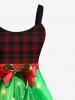 Plus Size 3D Plaid Sparkling Glitter Stars Bowknot Print Christmas Tank Dress -  