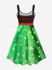 Plus Size 3D Plaid Sparkling Glitter Stars Bowknot Print Christmas Tank Dress -  