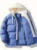 Manteau Doudoune à Capuche Matelassé en Blocs de Couleurs Zippé avec Poches - Bleu 2XL